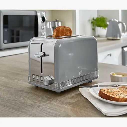 Retro Tostadora Pan Ranura Ancha 2 Rebanadas,  Descongelación, ST19010GRNEU SWAN