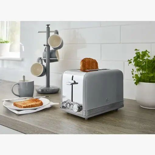 Retro Tostadora Pan Ranura Ancha 2 Rebanadas,  Descongelación, ST19010GRNEU SWAN