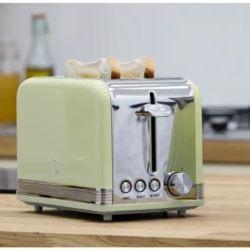 Retro Set Desayuno Hervidor de Agua 1,8 L, Tostadora 2 Rebanadas, STP7050GNEU SWAN