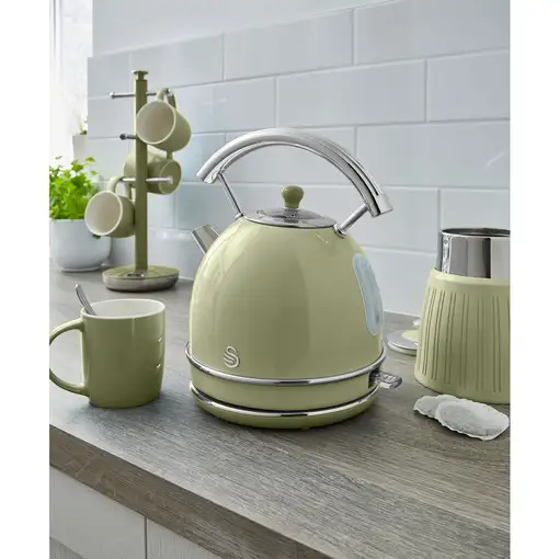 Retro Set Desayuno Hervidor de Agua 1,8 L, Tostadora 2 Rebanadas, STP7050GNEU SWAN