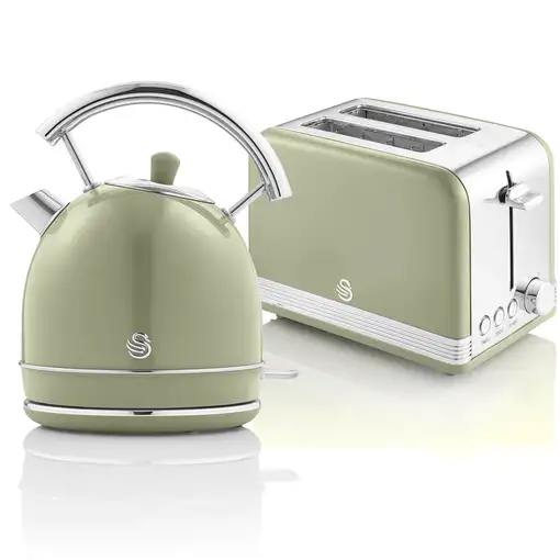 Retro Set Desayuno Hervidor de Agua 1,8 L, Tostadora 2 Rebanadas, STP7050GNEU SWAN