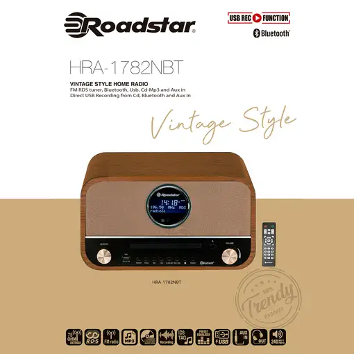 Equipo Música Vintage Radio Digital FM, Reproductor CD-MP3, HRA-1782NBT Roadstar