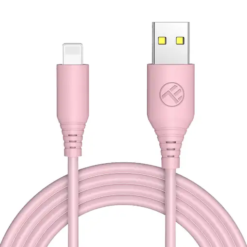 Cable de datos de silicona Tellur USB a Lightning, 3A, 1m, rosa
