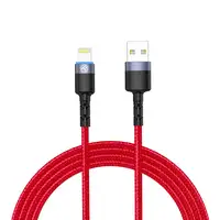 Cable de datos Tellur USB a Lightning con luz LED, 3A, 1,2 m, rojo