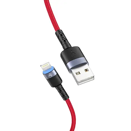 Cable de datos Tellur USB a Lightning con luz LED, 3A, 1,2 m, rojo