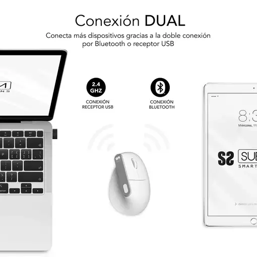 Ratón Nature Vertical Ergo Dual Mouse Batería Blanco