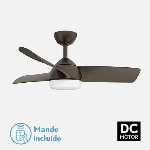 Fabrilamp Haur ventilador de techo marrón, 3 aspas, led, mando y temporizador
