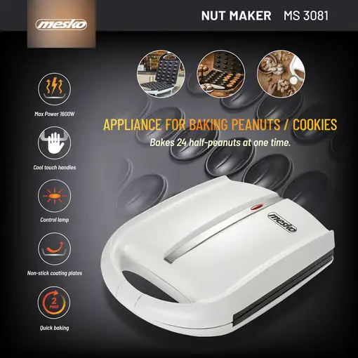Hornillo Eléctrico para 24 Galletas en Forma de Nuez, Antiadherente, Mesko, MS3081