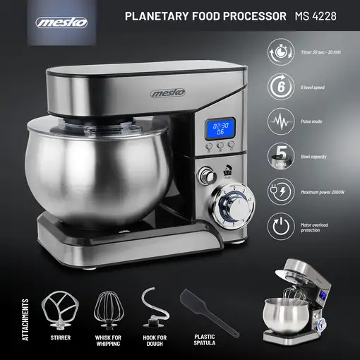 Batidora Amasadora Repostería Profesional, Robot Cocina Orbital, 5L,MS4228, Mesko