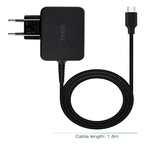 TooQ Cargador de portátil GAN USB-C PD 45W, Negro