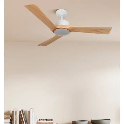 Ventilador DC Orinoco blanco/haya 107cm, LED, 3 aspas, 6 velocidades