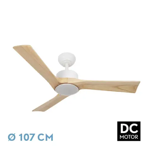 Ventilador DC Orinoco blanco/haya 107cm, LED, 3 aspas, 6 velocidades