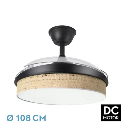 Ventilador DC Moda negro/cañizo claro LED 108 cm con mando