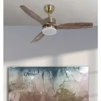 Ventilador DC Torino cuero/roble 107cm, LED, 3 aspas, 6 velocidades