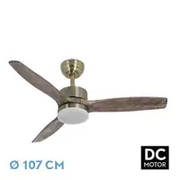 Ventilador DC Torino cuero/roble 107cm, LED, 3 aspas, 6 velocidades