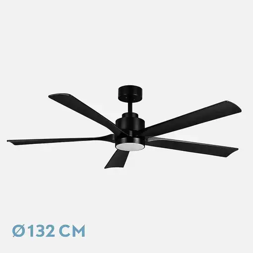 Fabrilamp Cairo ventilador de techo negro 132 cm, 5 aspas, led, mando