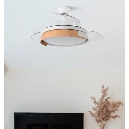 Ventilador DC PROVENZA 72W blanco/haya con LED y aspas plegables