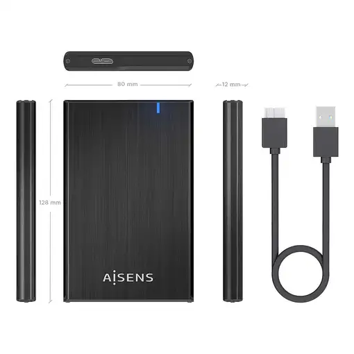 AISENS Caja externa 2.5\ ASE-2528B 9.5mm SATA a USB 3.0/USB3.1 Gen1, Negro