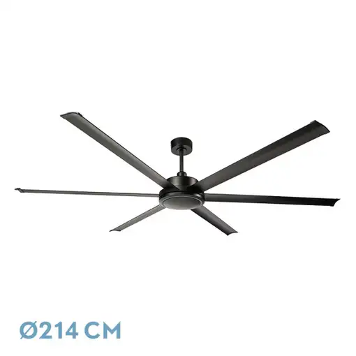 Ventilador negro sin luz, 6 aspas, mando y temporizador