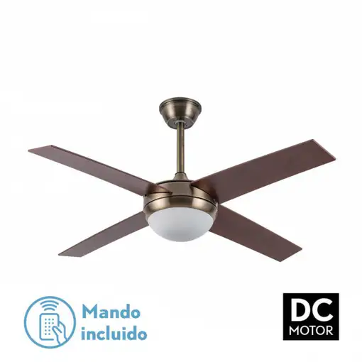 Ventilador DC Ciro cuero 4 aspas nogal E27 con temporizador