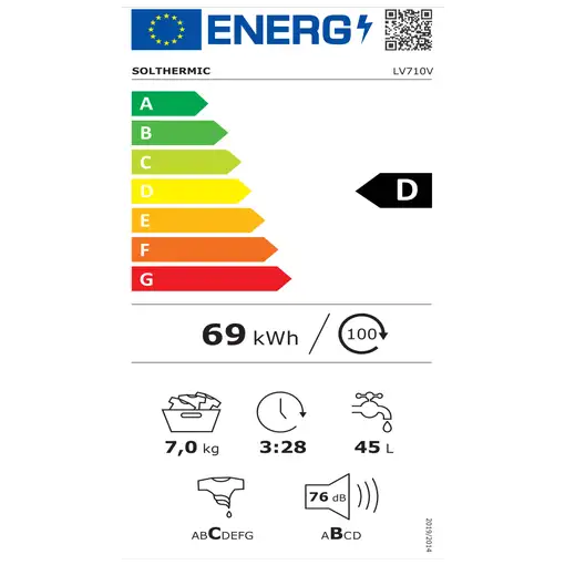 Lavadora de 7 kg, 1000rpm, D Lv710v SOLTHERMIC