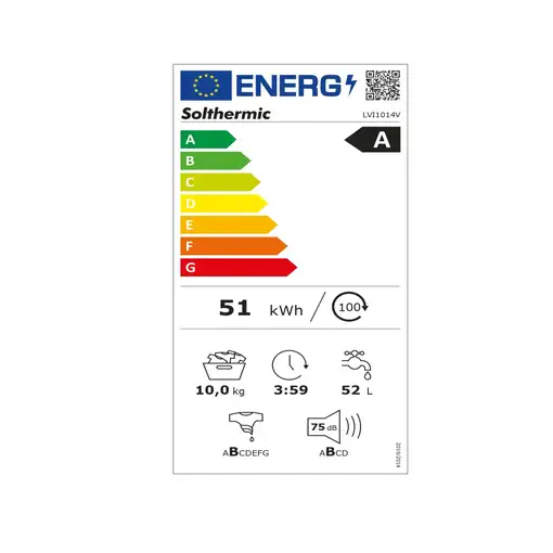 Lavadora de 10 kg  y 1400rpm,  A Lvi1014v Inverter SOLTHERMIC