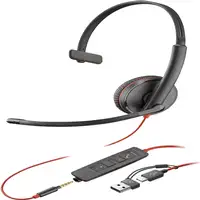 POLY Auriculares monoaurales Blackwire 3215 USB-C + Conector de 3,5 mm + Adaptador