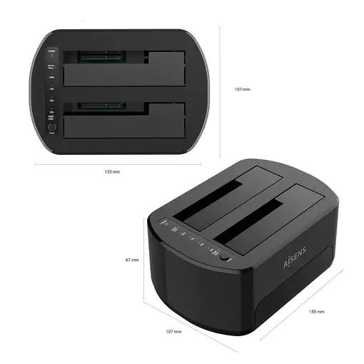 AISENS Estacion de Docking de Doble Bahia ASDS-D03B SATA 2.5/3.5 a USB 3.0/3.1 Gen