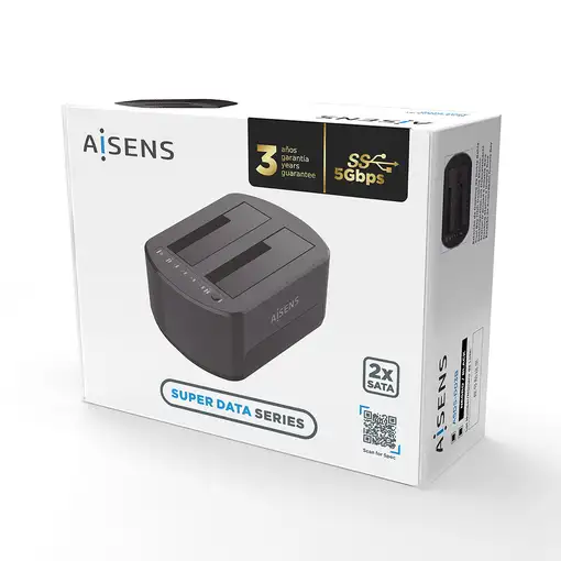 AISENS Estacion de Docking de Doble Bahia ASDS-D03B SATA 2.5/3.5 a USB 3.0/3.1 Gen