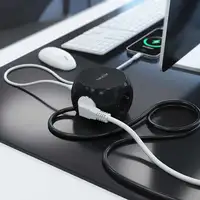 AISENS Regleta de Enchufes Sobremesa Multifuncion con 3 Tomas + 2xUSB-C, 2xUSB-A,