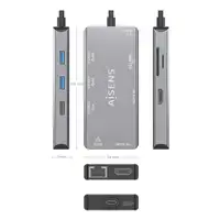 AISENS USB-C Dock 9 En 1, USB-C a 2xHDMI, 1xRJ45, 2xUSB-A USB3.0, 1xUSB-A USB2.0,