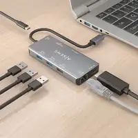 AISENS USB-C Dock 9 En 1, USB-C a 2xHDMI, 1xRJ45, 2xUSB-A USB3.0, 1xUSB-A USB2.0,