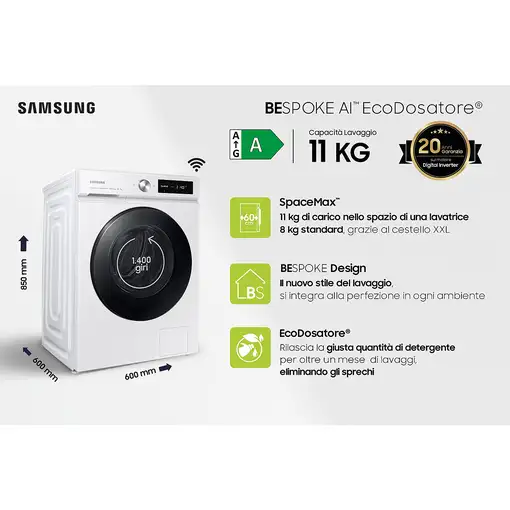 Samsung WW11BB744DGW lavadora Carga frontal 11 kg 1400 RPM Negro, Blanco