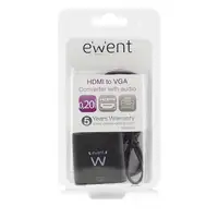 Ewent EW9864 adaptador de cable de vídeo 0,2 m HDMI VGA, 3.5mm Negro
